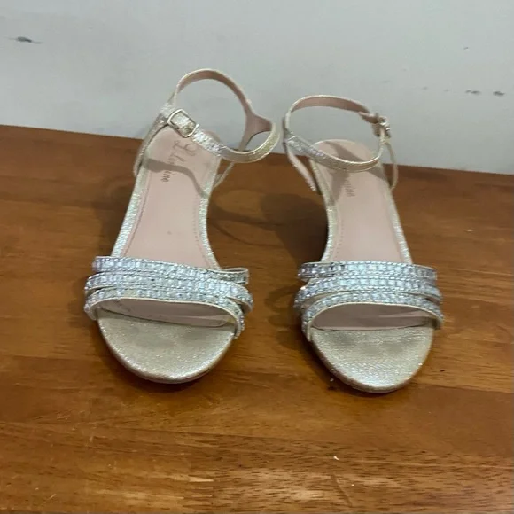 Lorraine Gold Leather with Rhinestone High Heel Sandals- Size 7.5M - Picture 5 of 8